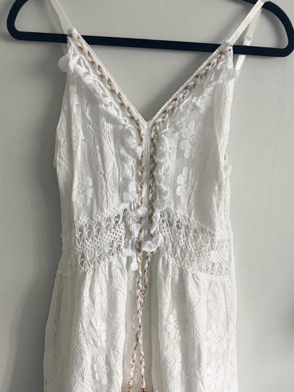 SHEIN White Lace High-Low Dress with Braided Tassel Detail